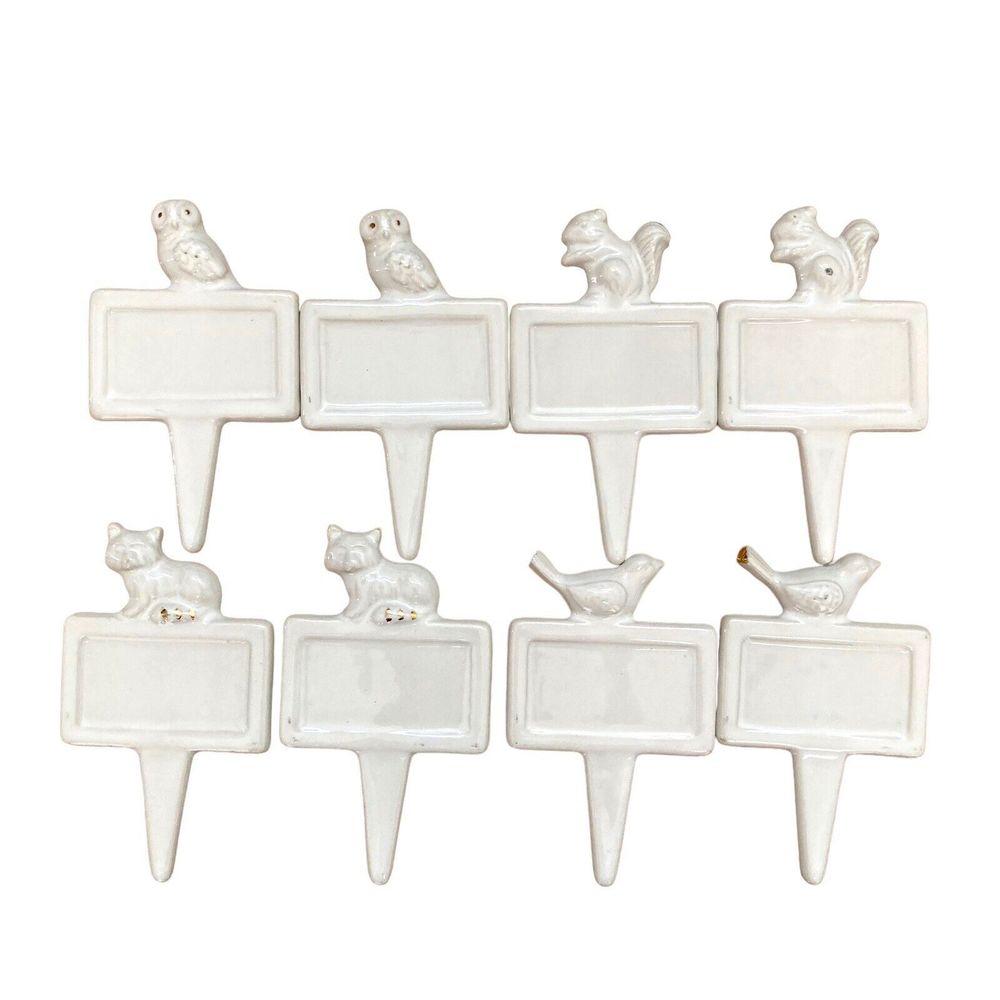 Animal Cheese Food Markers Signs, Serving Display, Ceramic, Set Of 8 Cat, Bird,